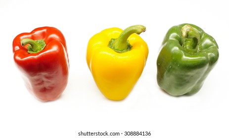 Chili (Capsicum chinense),Red,Yellow and Green,isolated on white background.