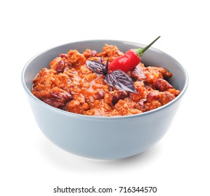 Chili Con Carne In Bowl On White Background