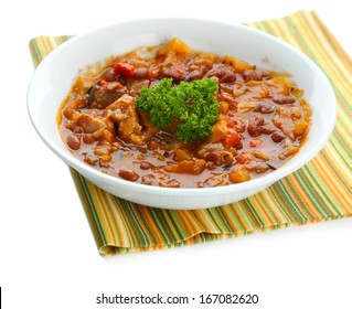 Chili Corn Carne - Traditional Mexican Food, Isolated On White