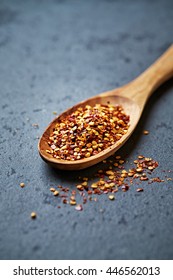 Chili Flakes On A Wooden Spoon