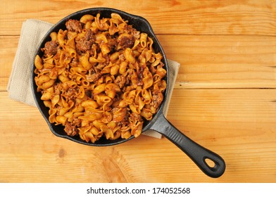 A Chili Macaroni Skillet Dinner Shot From Above