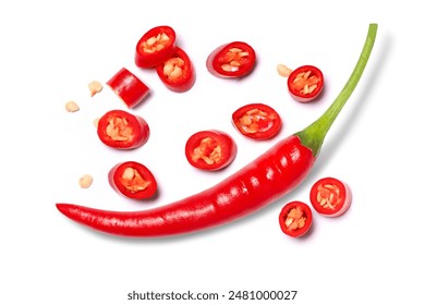 Chili pepper with cut sliced isolated on white background. Top view, flat lay. - Powered by Shutterstock