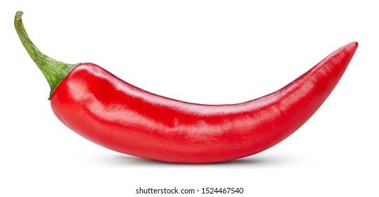 Chili pepper isolated on a white background. One chili hot pepper clipping path. Fresh pepper