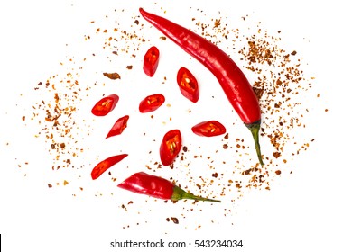 Chili, red pepper flakes, corns and chili powder. Studio Photo - Powered by Shutterstock