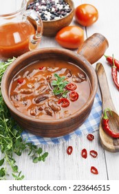 Chili Soup With Red Beans And Greens. Mexican Cuisine 