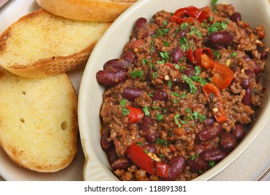 Chilli Con Carne With Garlic Bread.