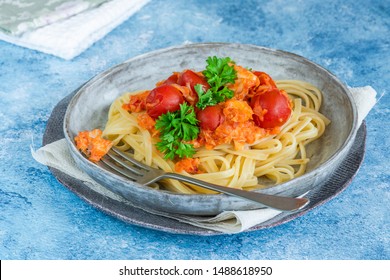 Chilli Crab Cherry Tomato Linguine Pasta Stock Photo 1488618950