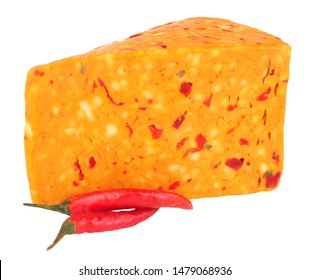 Chilli Flavour Cheddar Cheese Isolated On A White Background