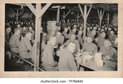 CHILLICOTHE, OHIO - CIRCA 1900: Boys At Mess -  Early 1900 Postcard Depicting US Army Soldiers In Mess Hall At Camp Sherman, Chillicothe, Ohio During WWI Circa 1900