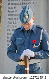 CHILLIWACK, BC/Canada - November 11, 2018: A Cadet With The Royal Canadian Air Force Stands On Guard At All Sappers Memorial During Remembrance Day Ceremonies In Chilliwack, BC On November 11, 2018.