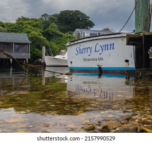 CHILMARK, UNITED STATES - May 07, 2021: A Closeup Of Fishing Boats In A Harbor On Marthas Vineyard