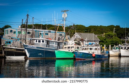 CHILMARK, UNITED STATES - May 07, 2021: A Closeup Of Fishing Boats In A Harbor On Marthas Vineyard