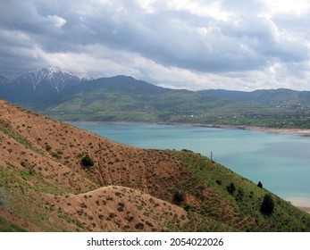 Chimgan Mountains, Uzbekistan. Landscape With River And Mountains                          