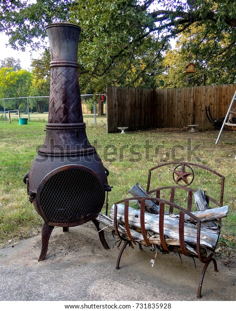 Chiminea Fire Pit Texas Star Log Stock Photo Edit Now 731835928