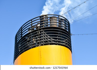 From The Chimney Of A Cruise Ship Escape Smoke And Exhaust Fumes