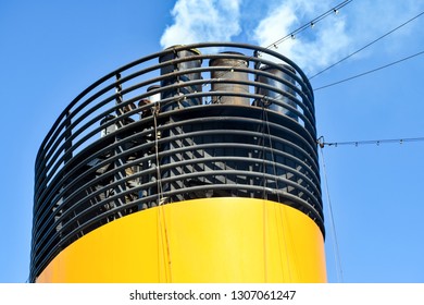 From The Chimney Of A Cruise Ship Escape Smoke And Exhaust Fumes