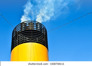 From The Chimney Of A Cruise Ship Escape Smoke And Exhaust Fumes 