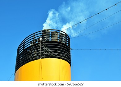 From The Chimney Of A Cruise Ship Escape Smoke And Exhaust Fumes