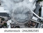 Chimney of thermal power plant close up top view