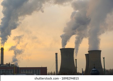 The Chimney Of A Thermal Power Plant, The Smoke Extracted By A Thermal Power Plant On The Chimney, In The Production Process. Environment. Pollution.
