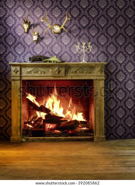 Chimney Woodpile Fireplace Room Royalty Free Stock Image