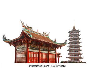 Chin Swee Caves Temple isolated on white background. It is a Chinese temple in Genting Highlands, Pahang, Malaysia - Powered by Shutterstock