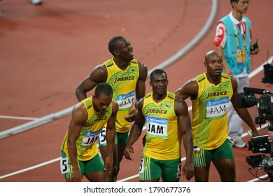 China Beijing August 2008 Summer Olympic Games: Asafa Powell (2142), Nesta Carter (2160), Usain Bolt (2163) And Michael Frater (2148) Won The Gold Medal In The Men's 4 X 100m Relay.