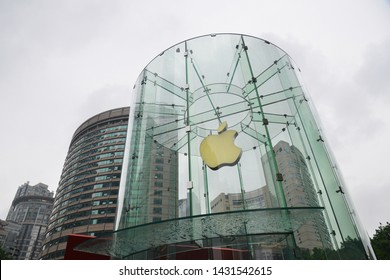 China, Chongqing – June 17, 2019: Beautiful Apple Store At PARK 108 Shopping Center At Jie Fang Bei Time Square