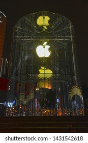 China, Chongqing – June 17, 2019: Beautiful Apple Store At PARK 108 Shopping Center At Jie Fang Bei Time Square