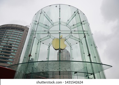 China, Chongqing – June 17, 2019: Beautiful Apple Store At PARK 108 Shopping Center At Jie Fang Bei Time Square