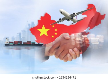  China As  Economic Dispute Over Import And Exports Or Economic World Trade War