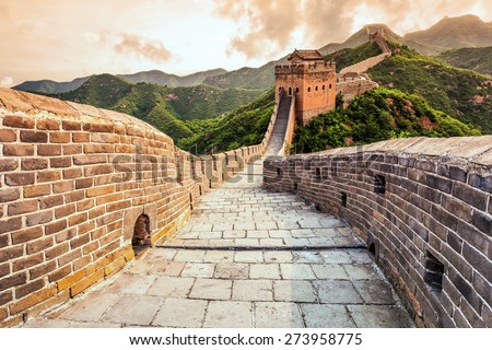 China famous landmark great wall and mountains