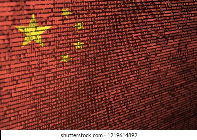 China Flag  Is Depicted On The Screen With The Program Code. The Concept Of Modern Technology And Site Development