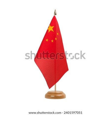 China Flag, small wooden chinese table flag, isolated on white background