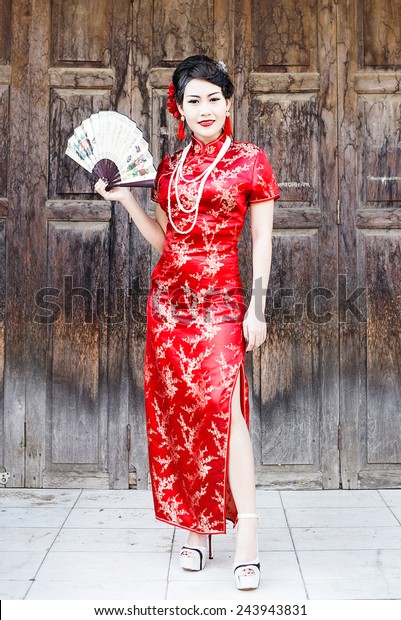 China Girl Chinese Woman Red Dress Stock Photo Edit Now