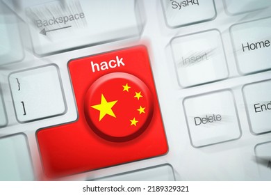 China Hacking Concept Of A Computer Keyboard And A Key Painted With The Flag Of China And The Text 