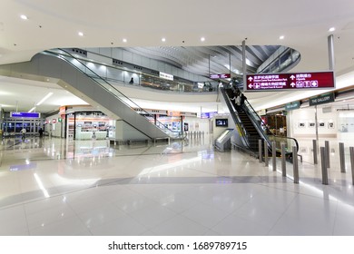 CHINA, HONG KONG - 13 OCTOBER: International Airport Terminal Interior. Departure Hall. Nobody