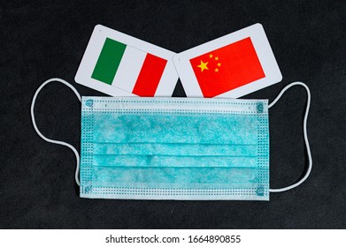 China And Italy, Countries With Coronavirus. Concept Photo, Surgical Mas, Respiratory