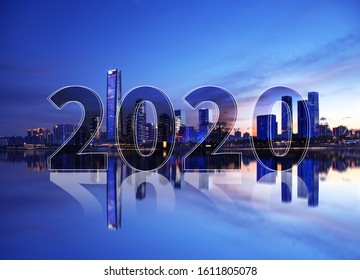 China Shenzhen City Night Scene And 2020 Digital Combination Design