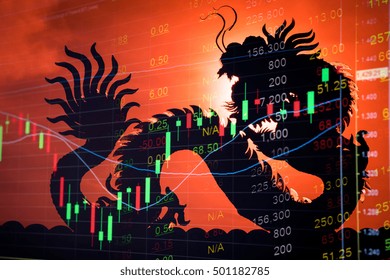 China Stock Exchange Market Trading Chart. Dragon Background Means Chinese Economy Growth.