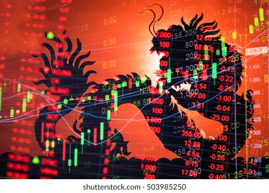 China Stock Exchange Market Trading Chart. Dragon Background Means Chinese Economy Growth.