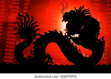 China Stock Exchange Market Trading Chart. Dragon Background Means Chinese Economy Growth.