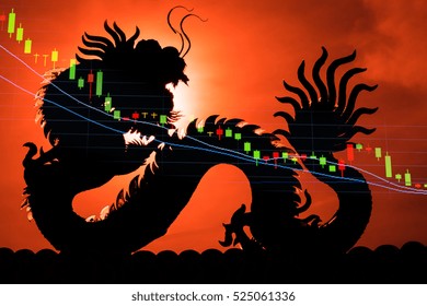 China Stock Exchange Market Trading Chart. Dragon Background Means Chinese Economy Growth.