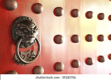 China Town Red Door Guardian Brass Handle