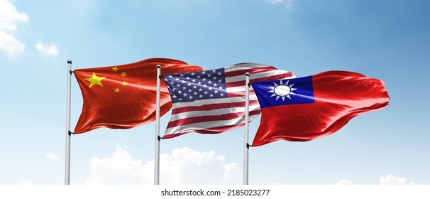 China, United States of America and Taiwan country flags. - Shutterstock ID 2185023277