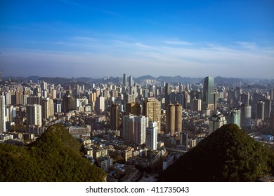 China Urban Cityscape. Skyscrapers And Slums. Guiyang, Guizhou Province.