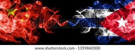 China vs Cuba, Cuban smoke flags placed side by side. Thick colored silky smoke flags of Chinese and Cuba, Cuban