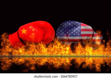 China Vs USA Hot Business War Concept.Trade And The Global Business Superpower Struggle