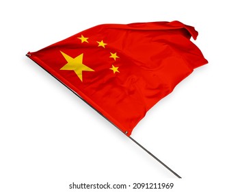 China's flag is isolated on a white background. flag symbols of China. close up of a Chinese flag waving in the wind.
