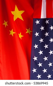 Chinese American partnership concept. Two flags together